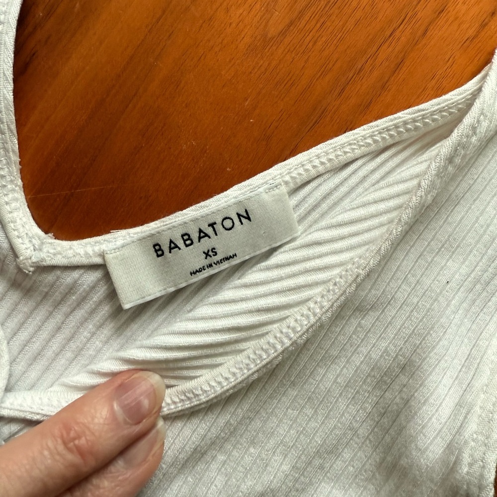 Babaton White Ribbed bodysuit